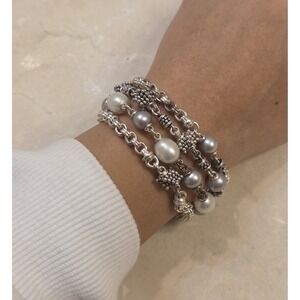 Retired MICHAEL DAWKINS Sterling Silver 4 Strand Pearl Bracelet Heavy 7.25"